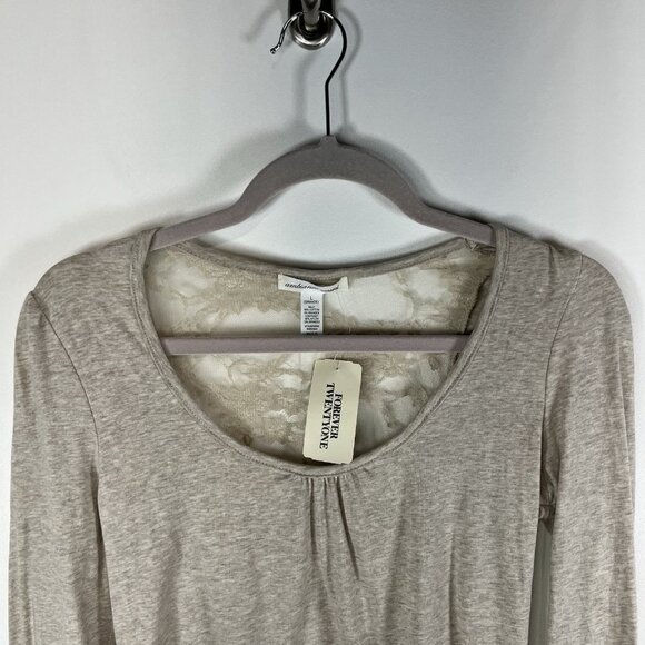 Forever 21 Lace Back Top Tan Women’s Size Large‎ NWT Long Sleeve Casual - Picture 2 of 8